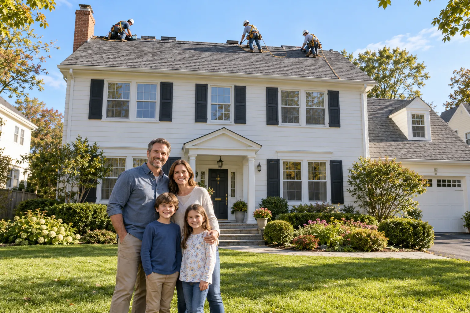 A Annapolis home with a freshly installed shingle roof under a clear sky